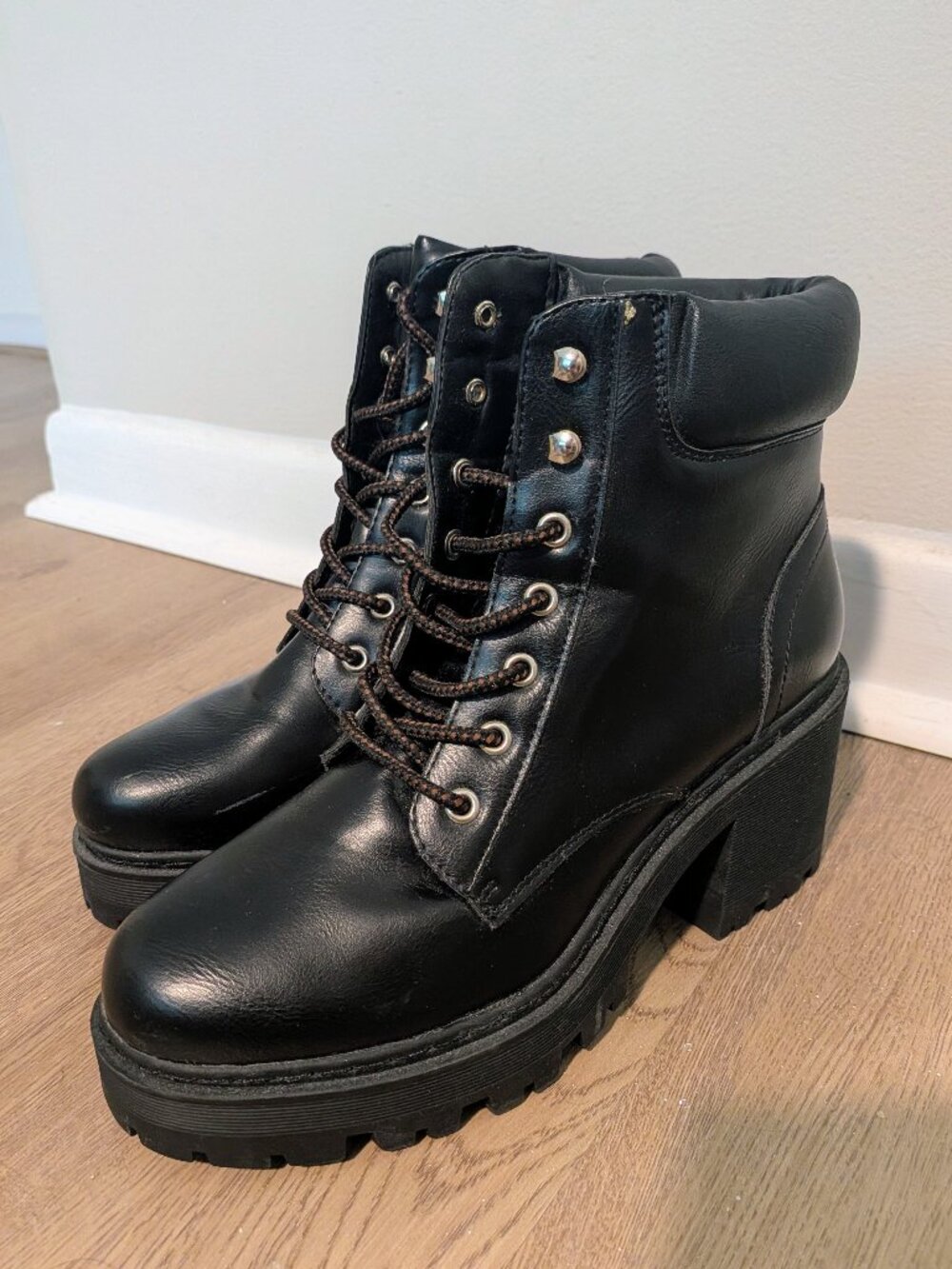 Black Heeled Lace Up Ankle Boots